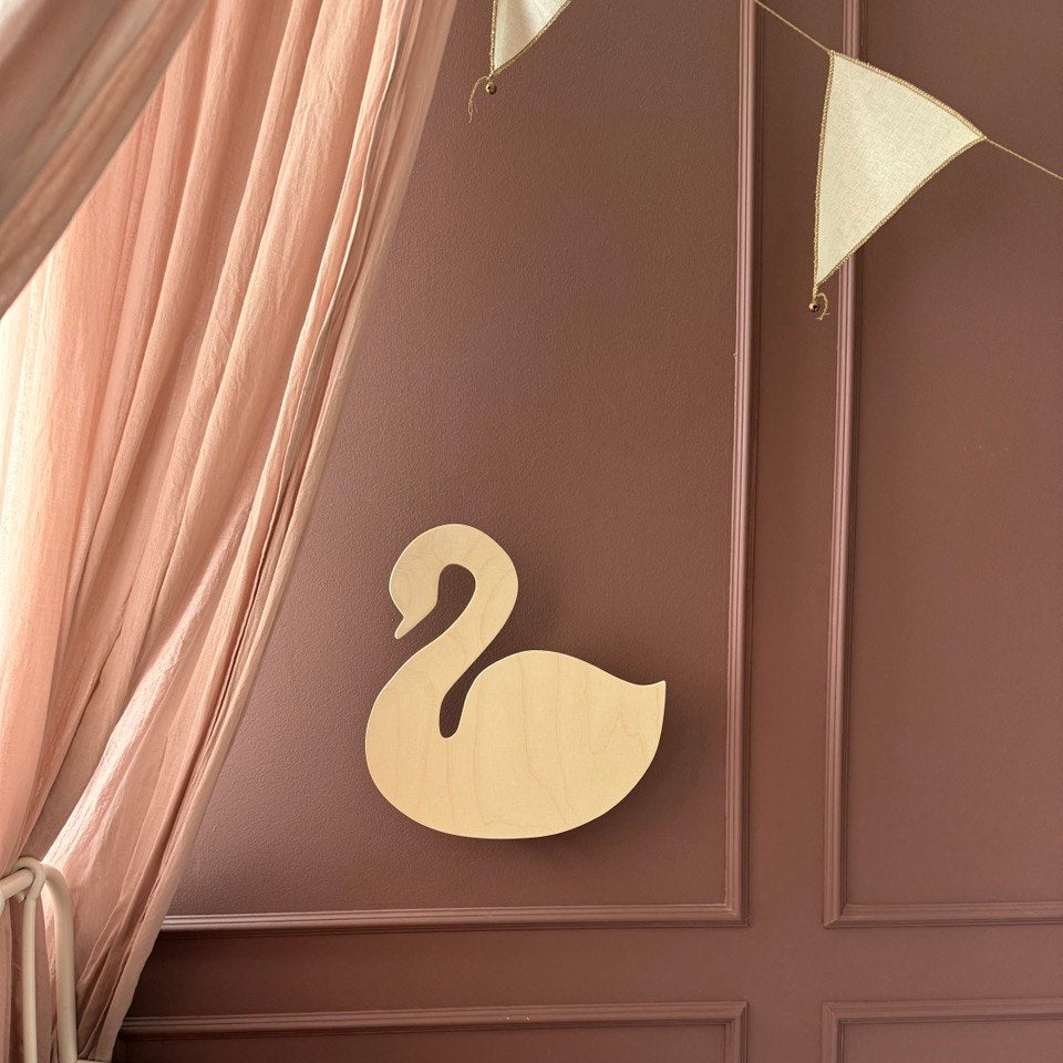 Houten wandlamp kinderkamer | Zwaan - blank