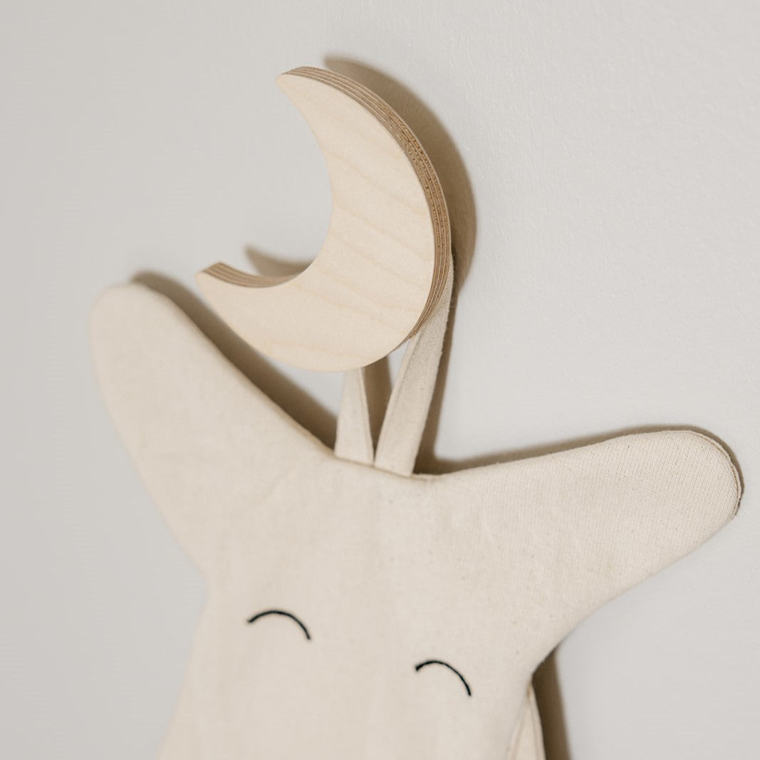 Houten wandhaken kinderkamer | Maan en bloem - blank - toddie.nl ®
