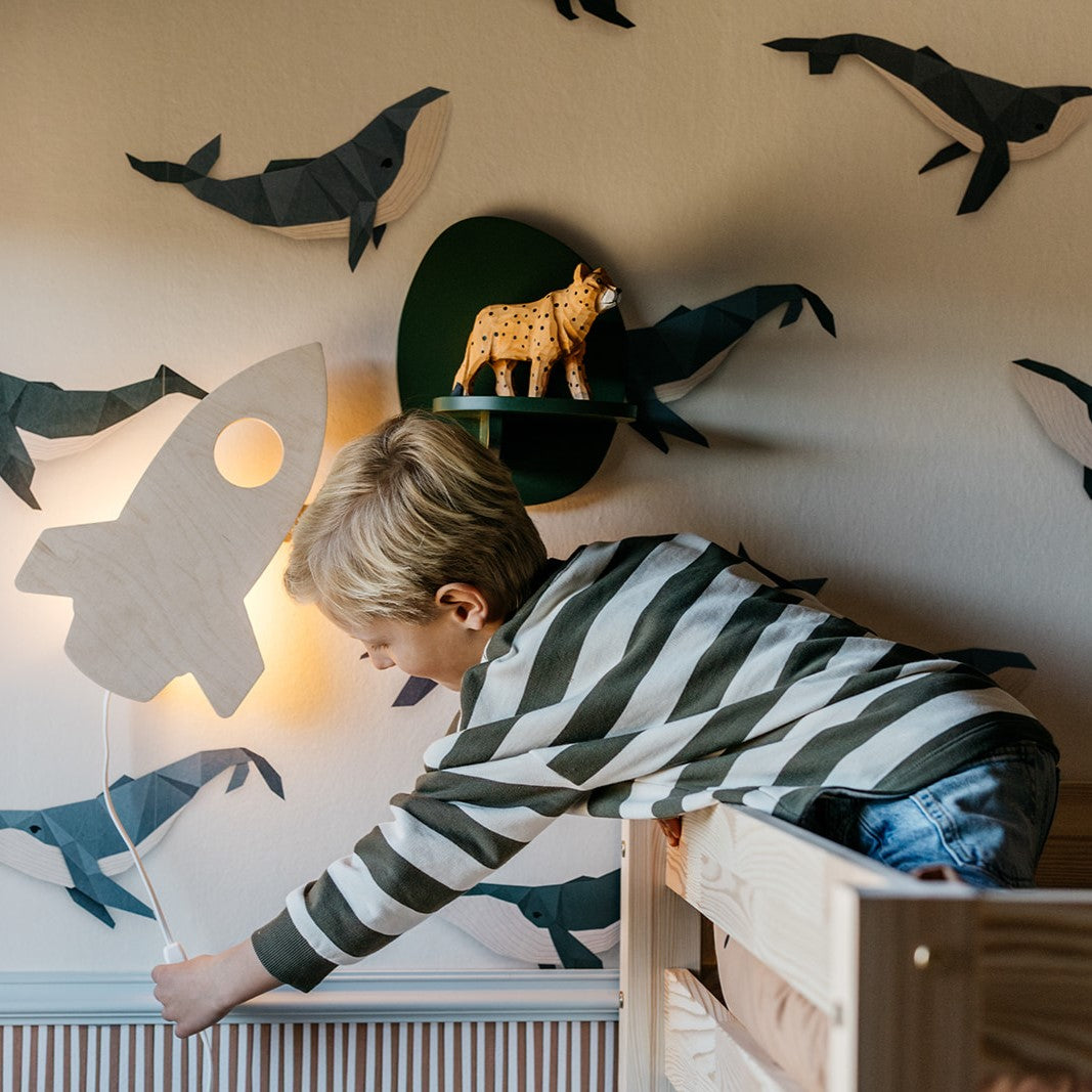 Houten wandlamp kinderkamer | Raket - blank - toddie.nl ®