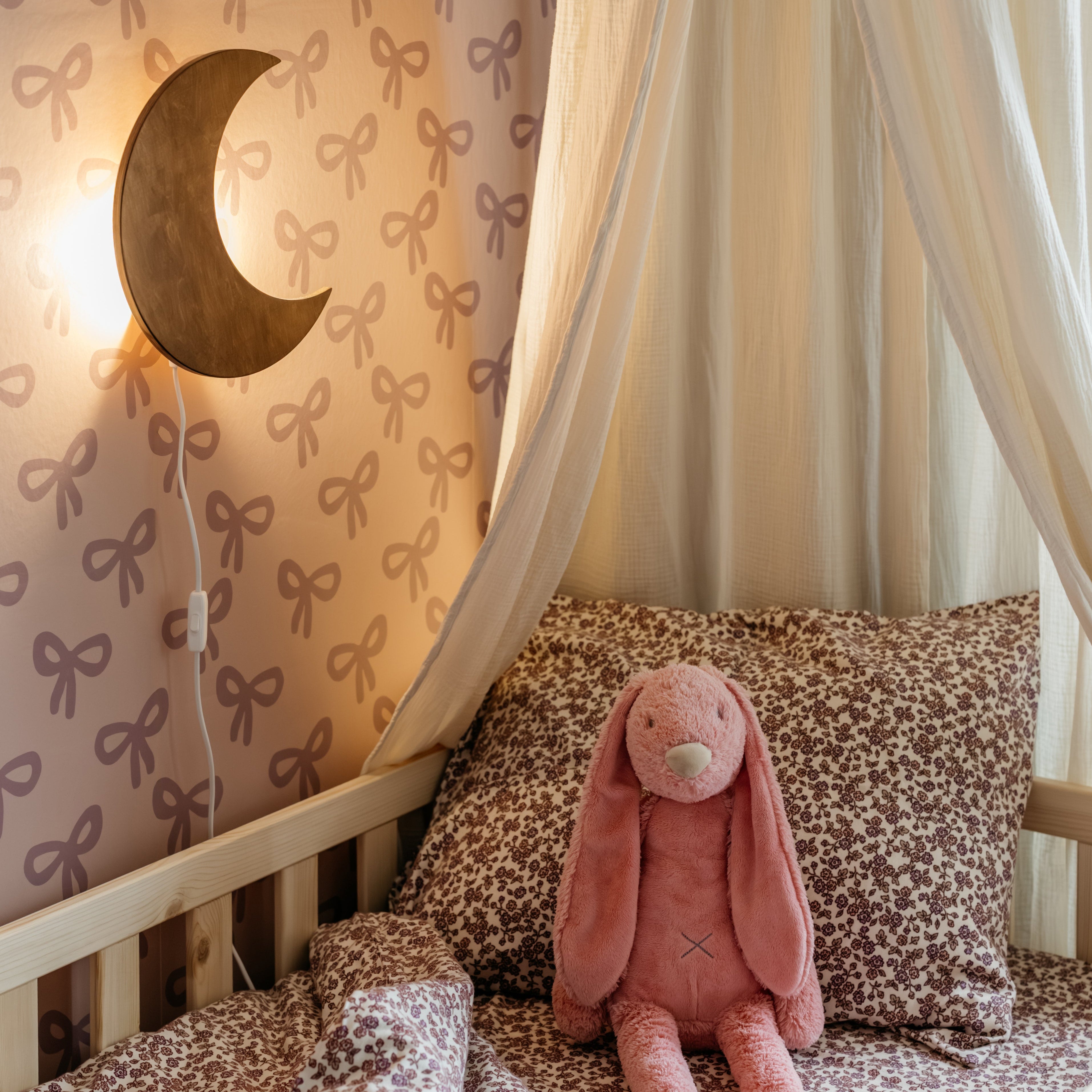 Houten wandlamp kinderkamer | Maan - Wengé