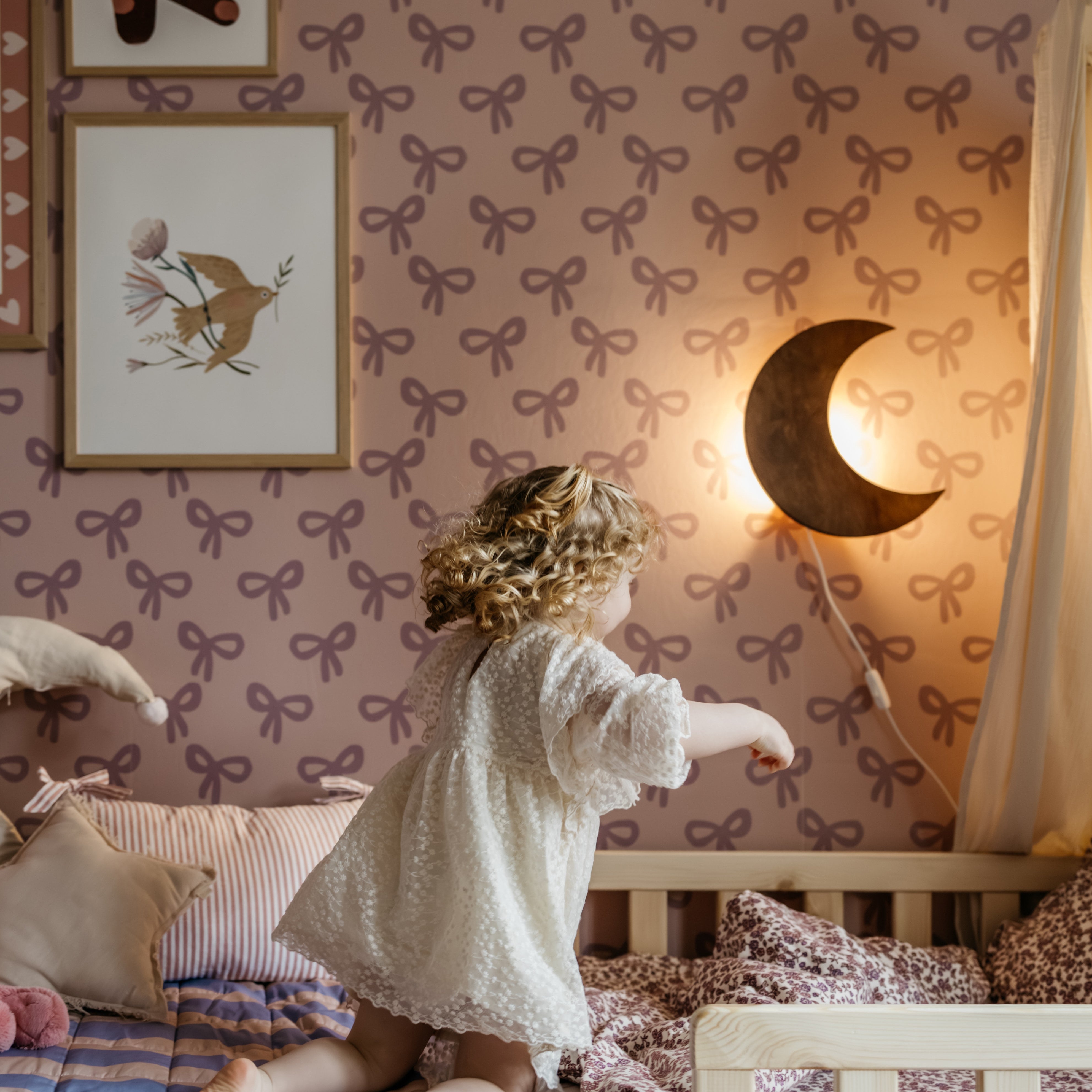 Houten wandlamp kinderkamer | Maan - Wengé