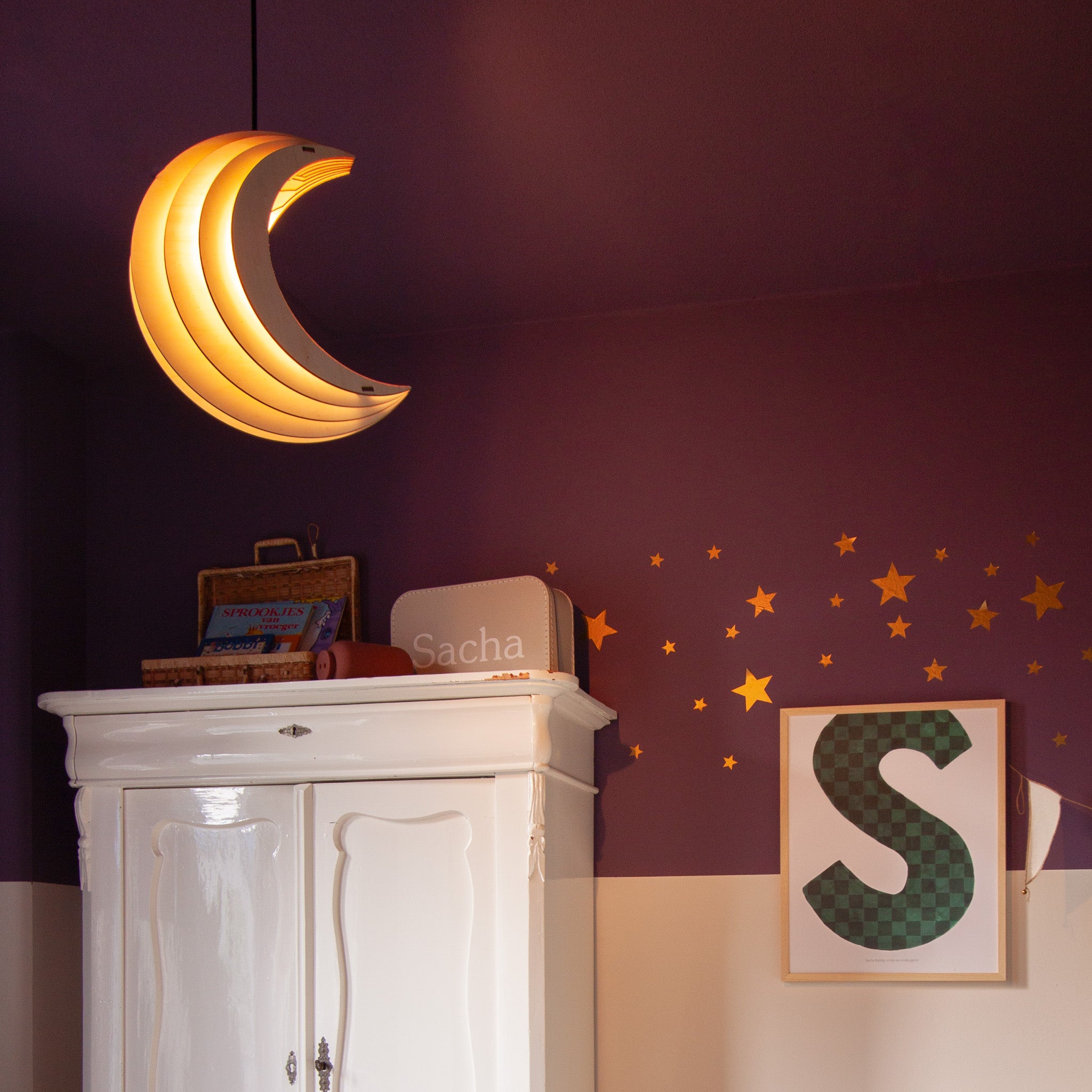 Træhængelampe til børneværelse | Månen - blank