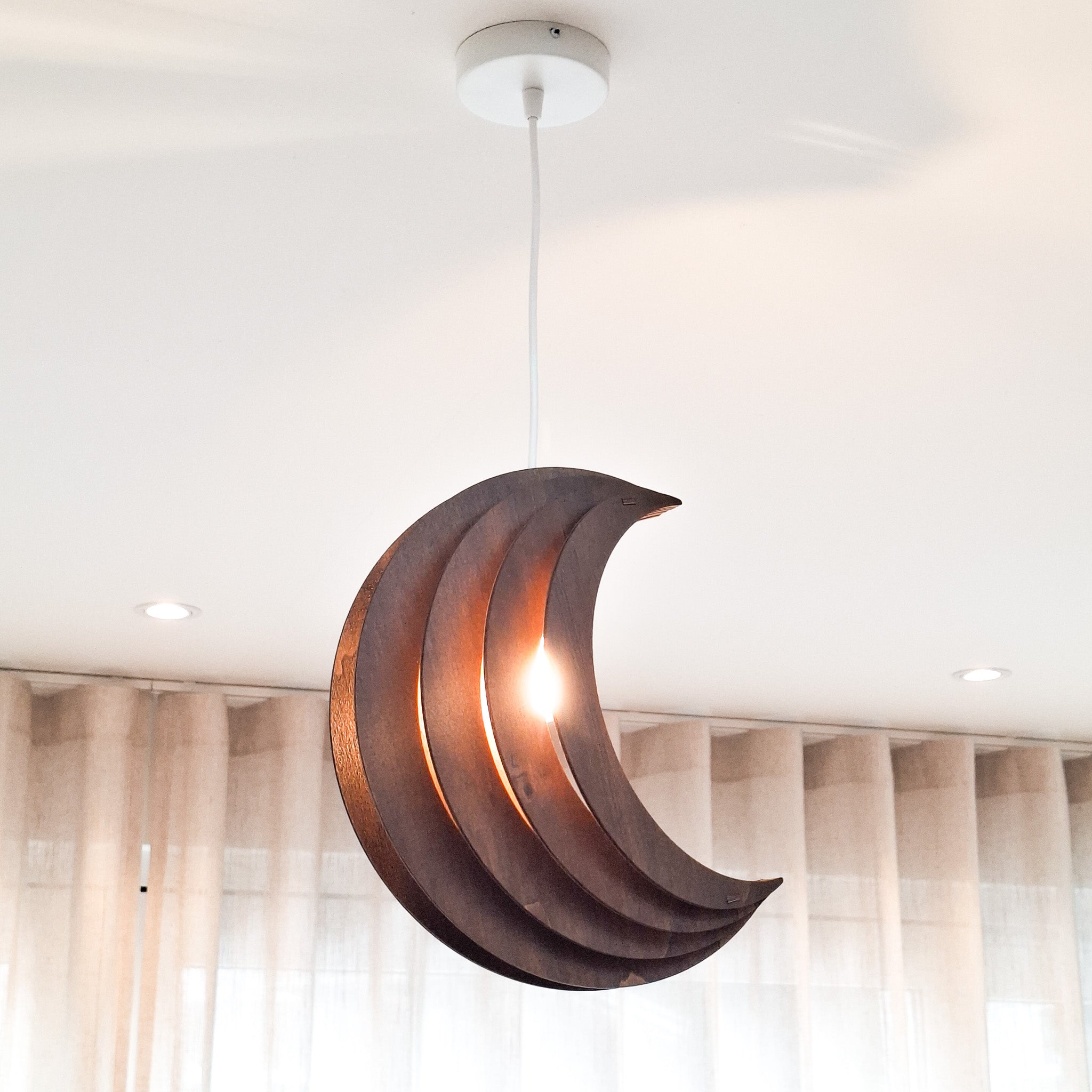 Houten hanglamp kinderkamer | Maan - Wengé