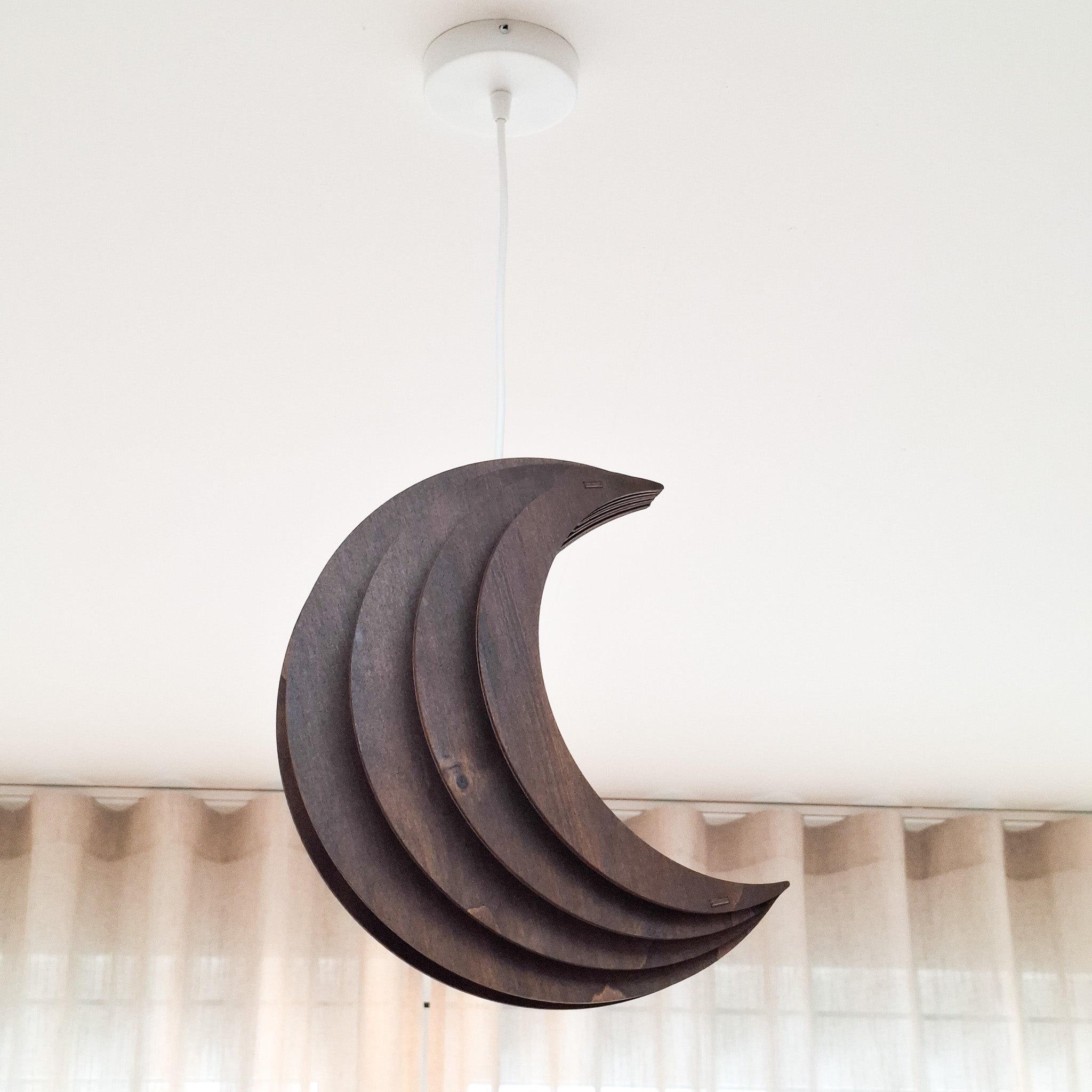 Houten hanglamp kinderkamer | Maan - Wengé