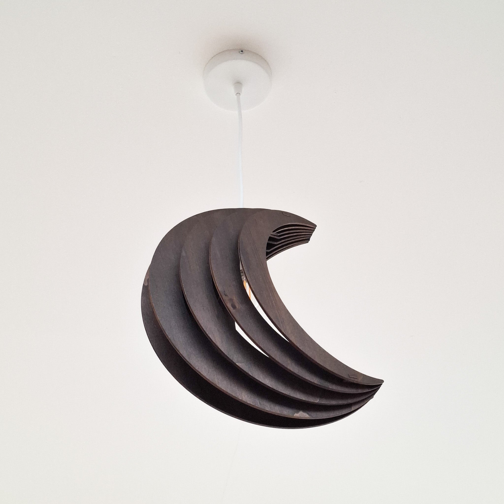 Houten hanglamp kinderkamer | Maan - Wengé