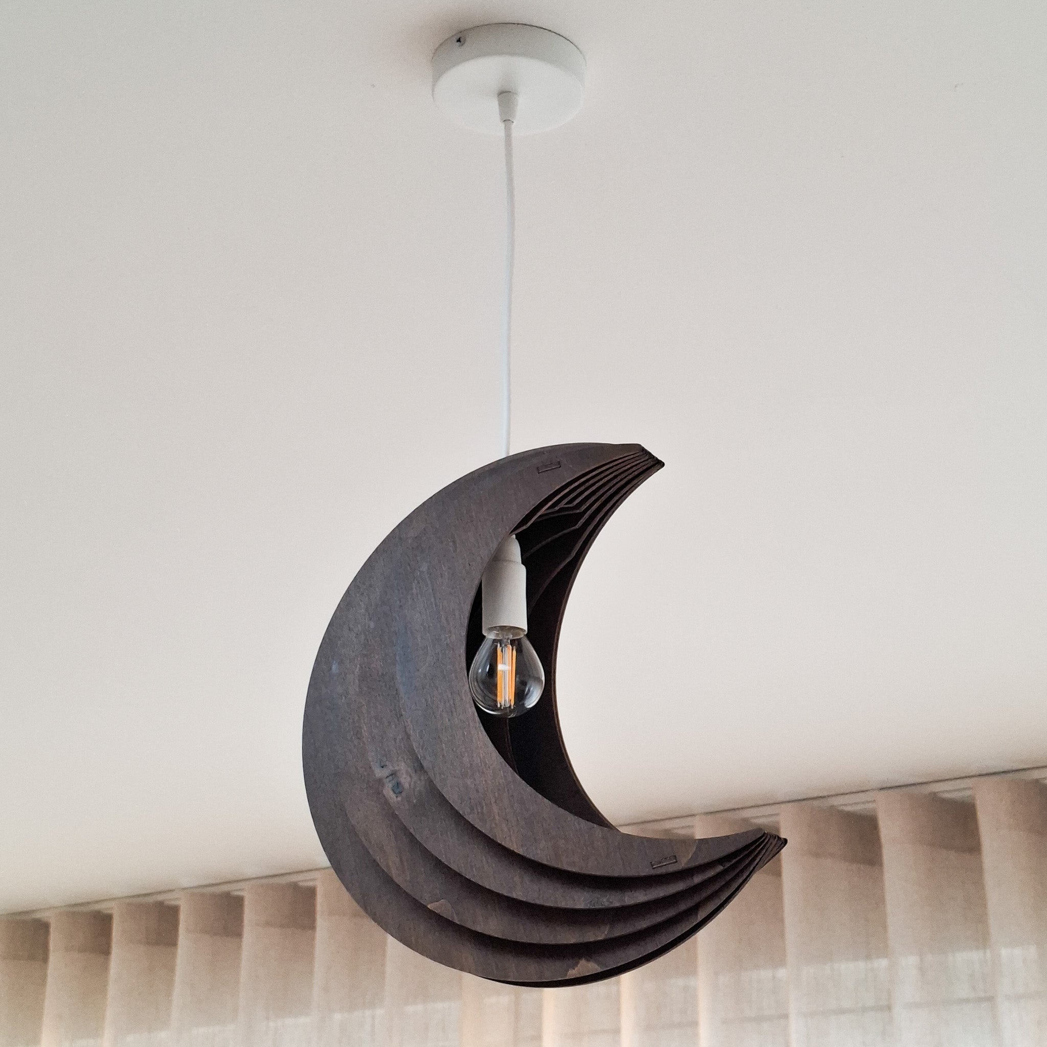 Houten hanglamp kinderkamer | Maan - Wengé