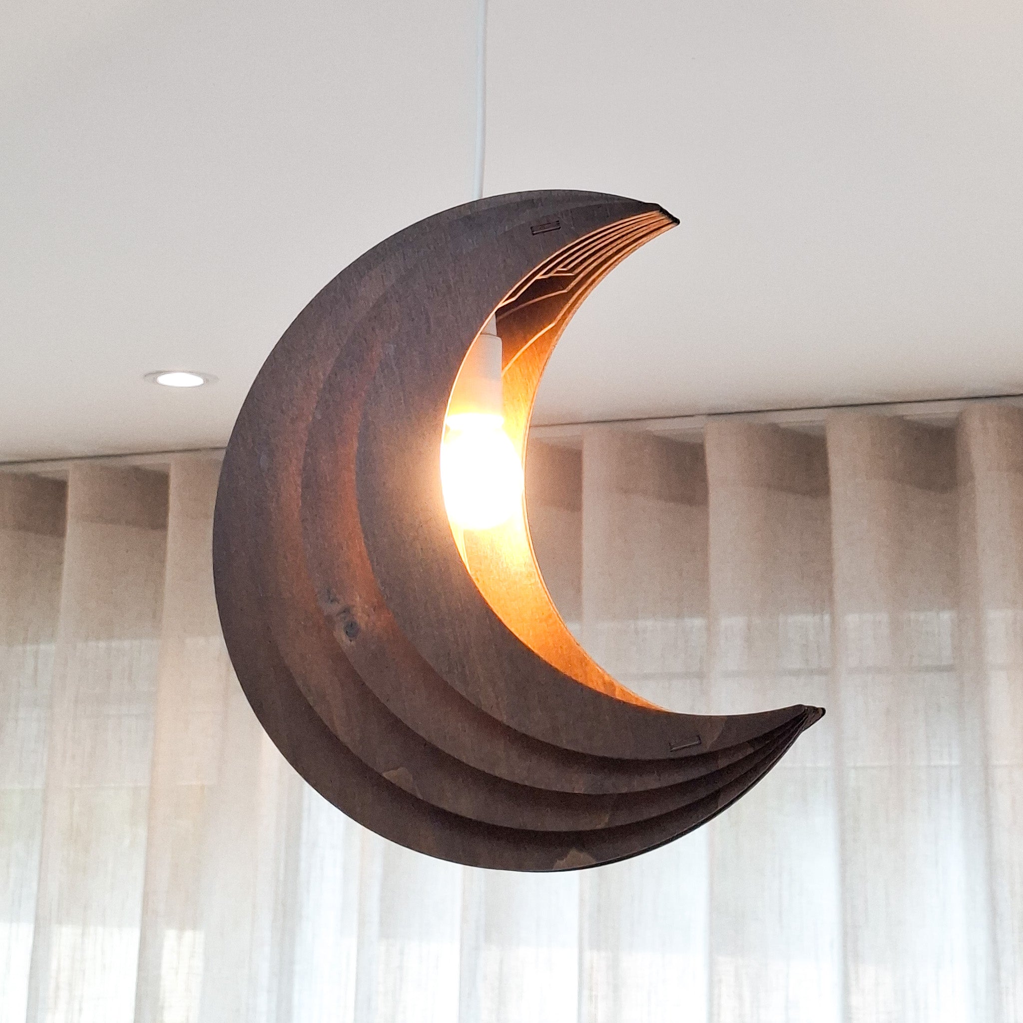 Houten hanglamp kinderkamer | Maan - Wengé