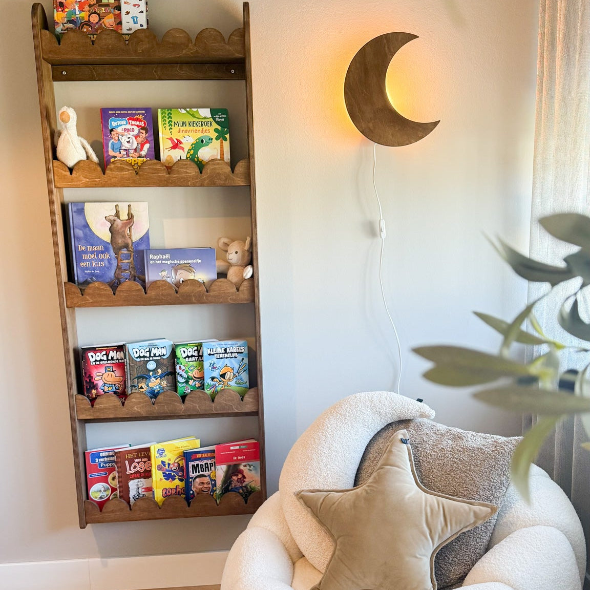 Houten wandlamp kinderkamer | Maan - Wengé - toddie.nl ®