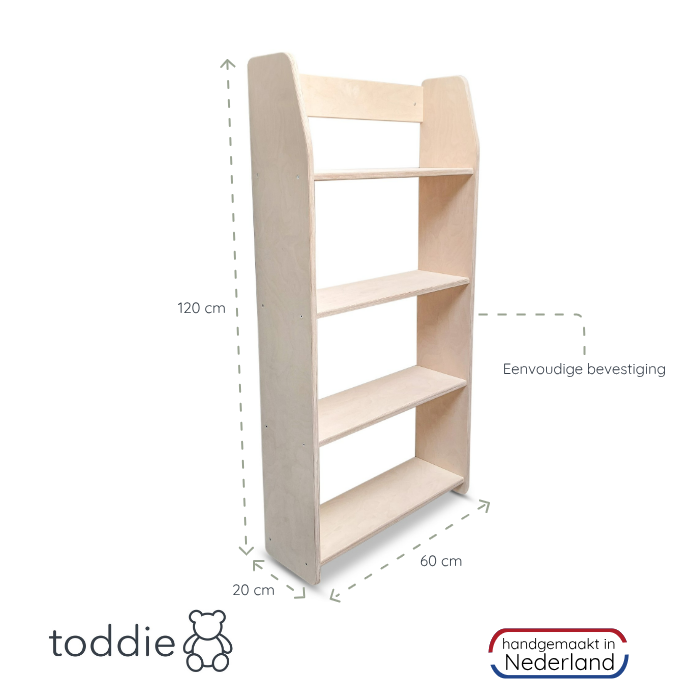 Montessori boeken wandkast kinderkamer | 4 planken - blank - toddie.nl