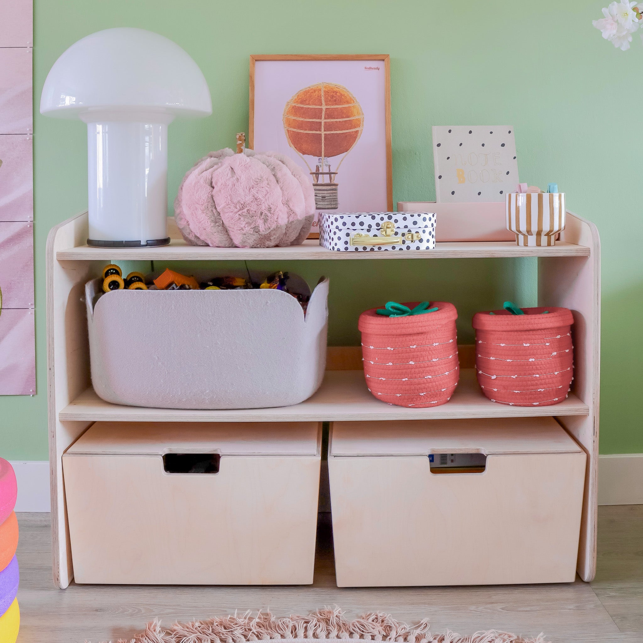 Jollie Montessori åbent legetøjsskab + mobile opbevaringsskabe | Bogreol 2 hylder - blank