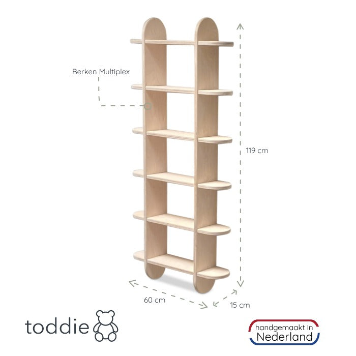 Round montessori boeken wandkast kinderkamer | Vakkenkast 6 planken - blank