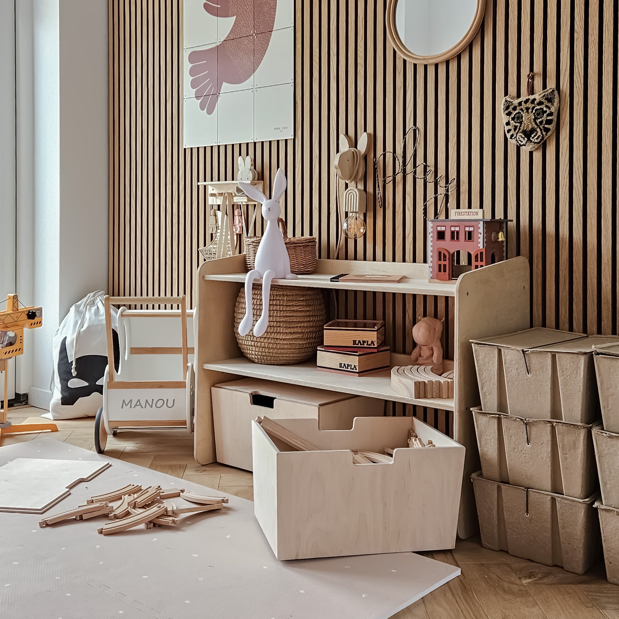 Jollie Montessori åbent legetøjsskab + mobile opbevaringsskabe | Bogreol 2 hylder - blank