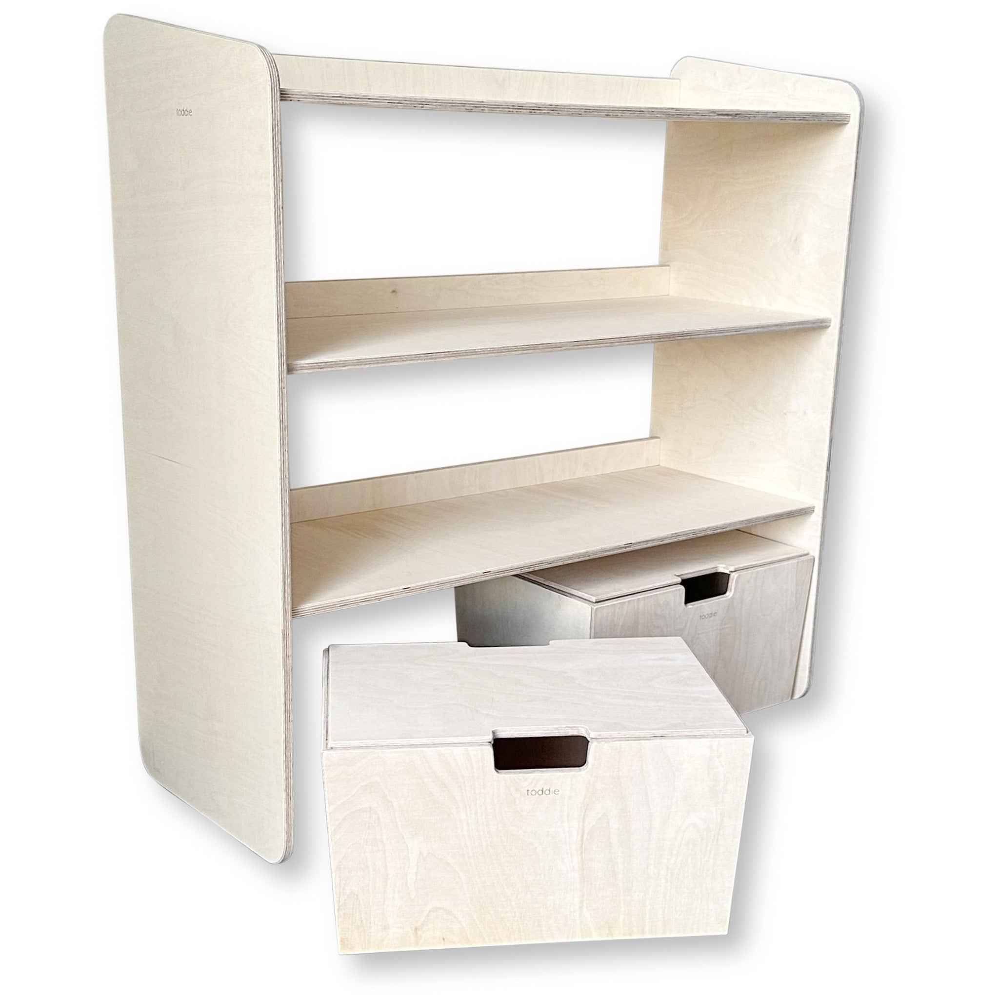 Jollie Montessori åbent legetøjsskab + mobile opbevaringsskabe | Bogreol 2 hylder - blank