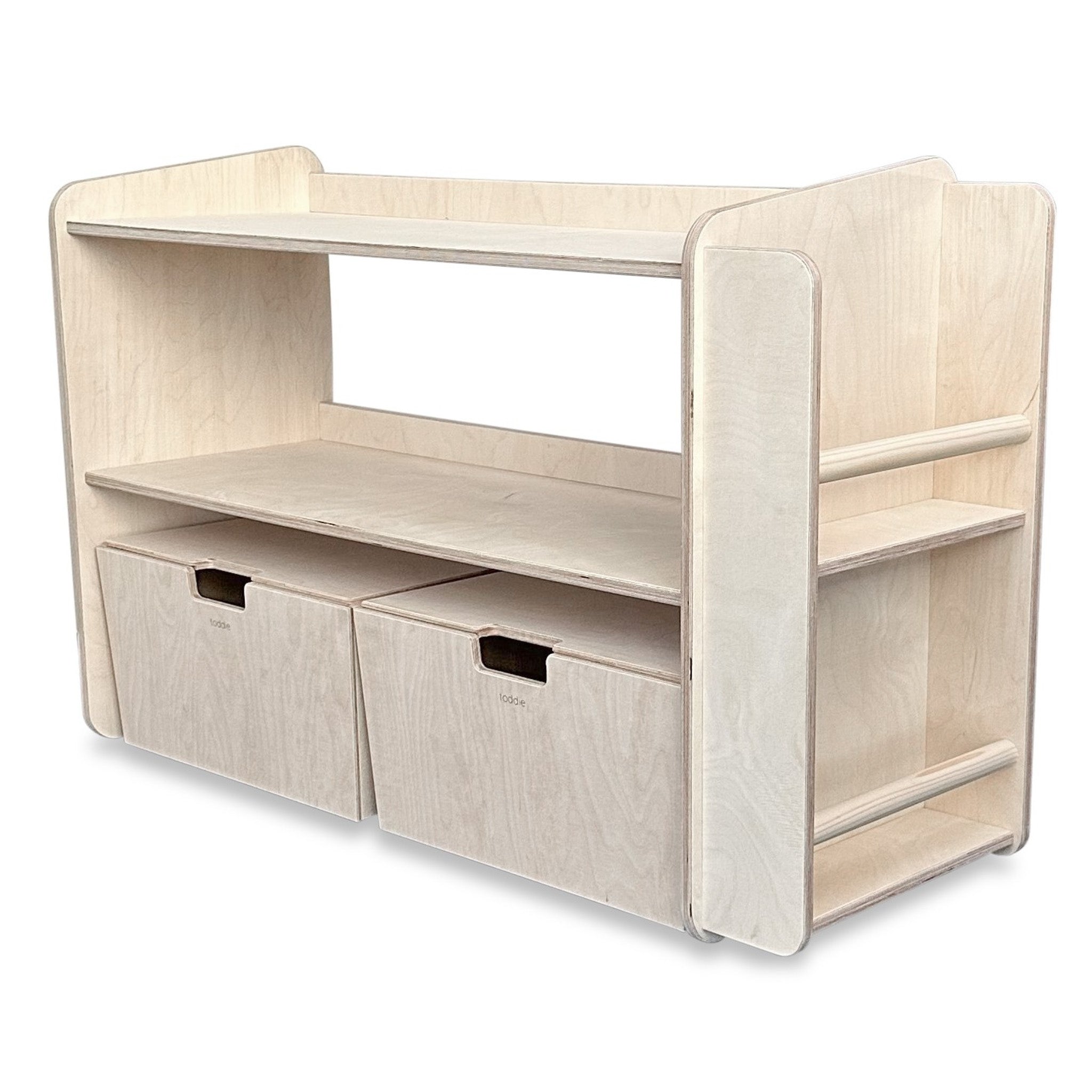 Jollie montessori open speelgoedkast met boekenkast+ rijdende opbergkisten | Boekenkast 2 planken - blank