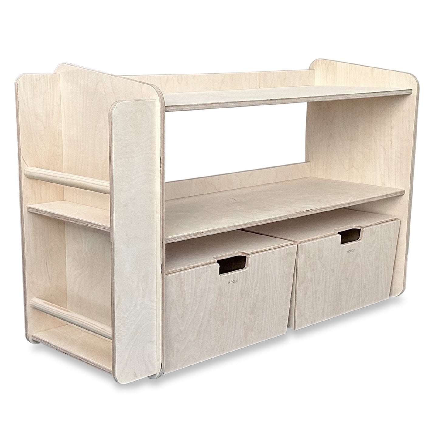 Jollie montessori open speelgoedkast met boekenkast+ rijdende opbergkisten | Boekenkast 2 planken - blank - toddie.nl ®