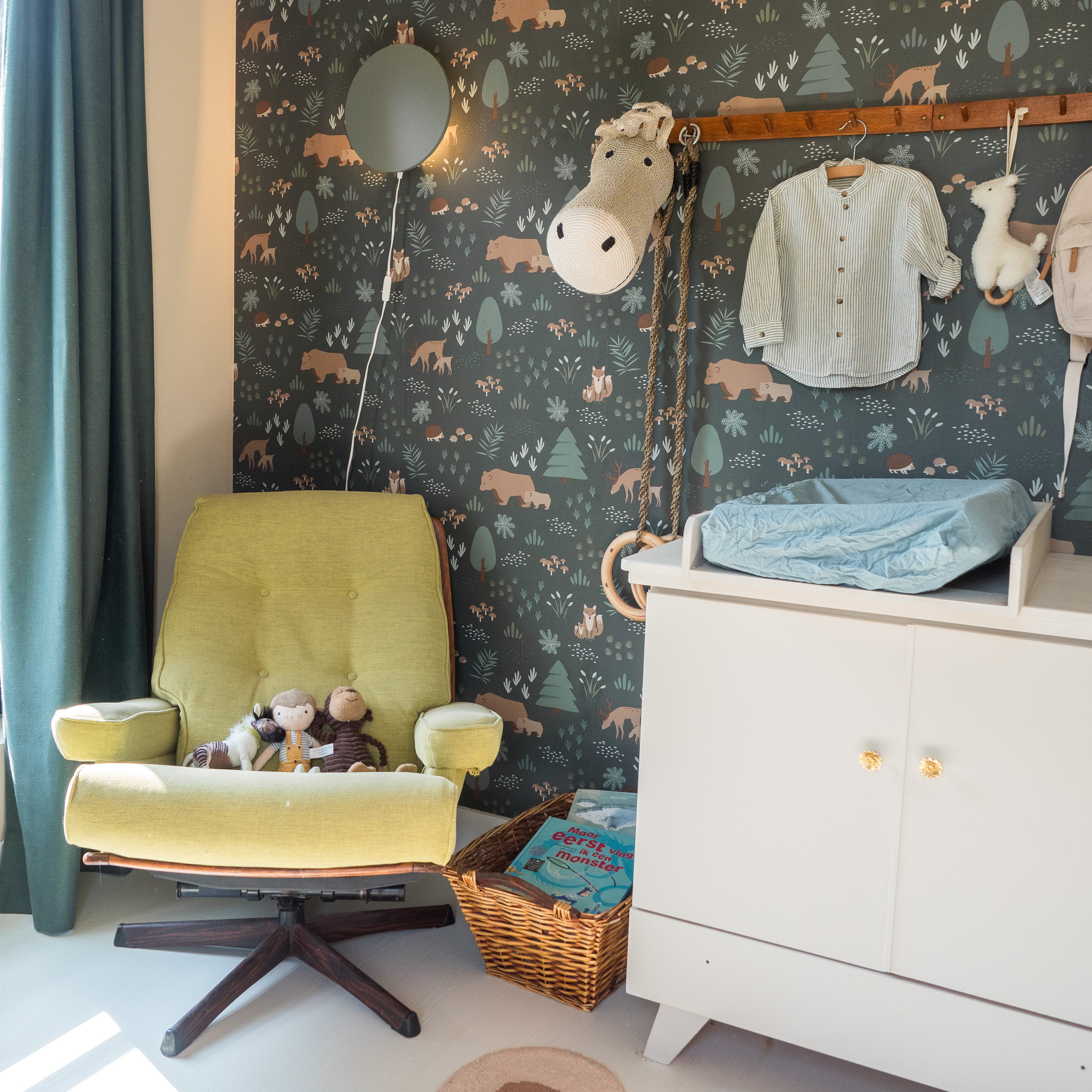 Trævæglampe til børneværelse | cirkel grøn