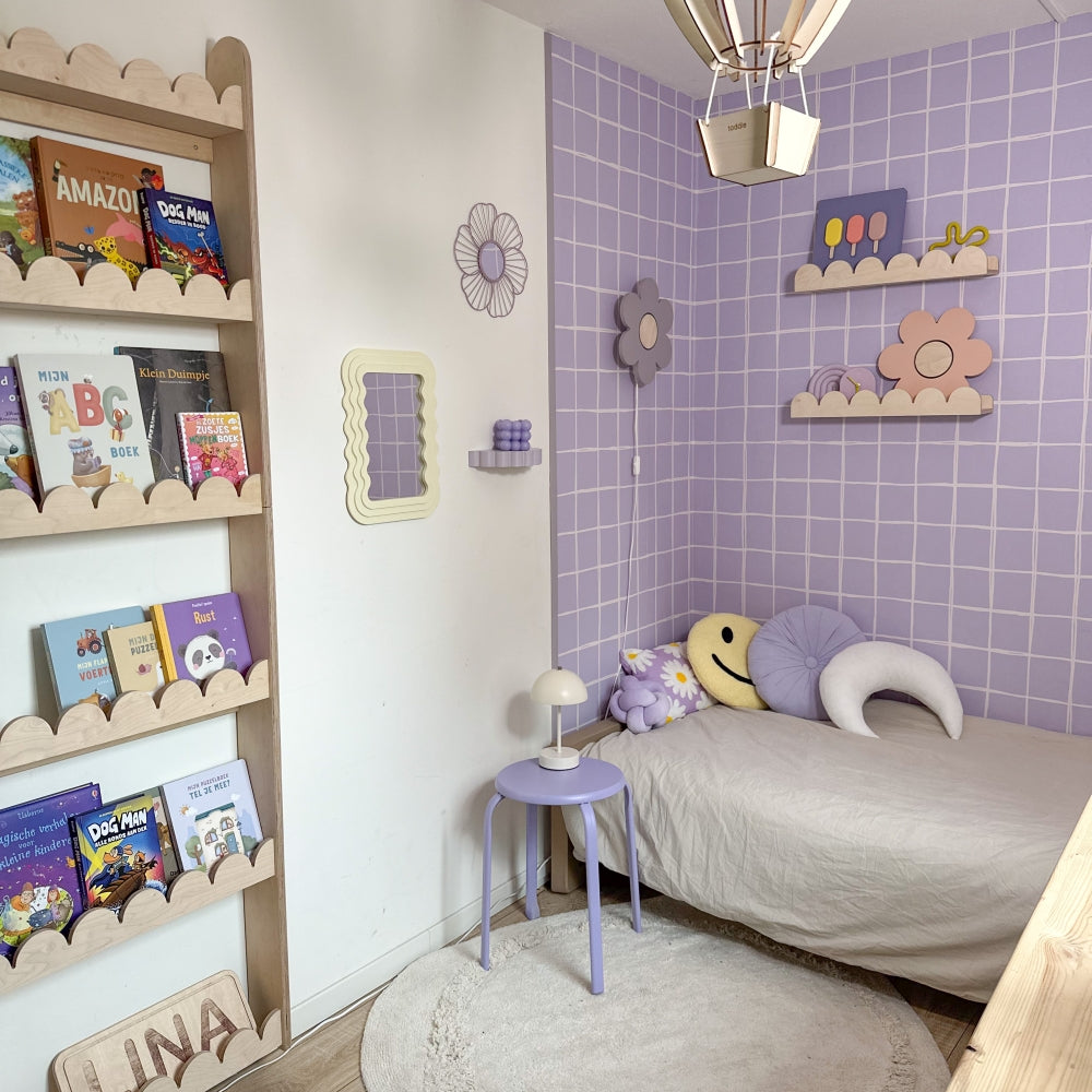 Houten wandlamp kinderkamer | Bloem - Lila