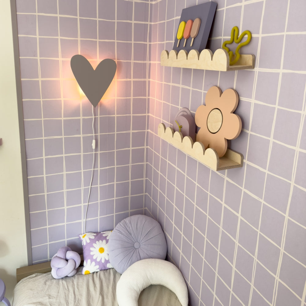 Houten wandlamp kinderkamer | Hart - Lila