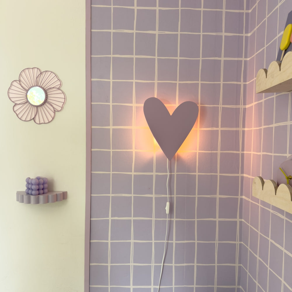 Houten wandlamp kinderkamer | Hart - Lila