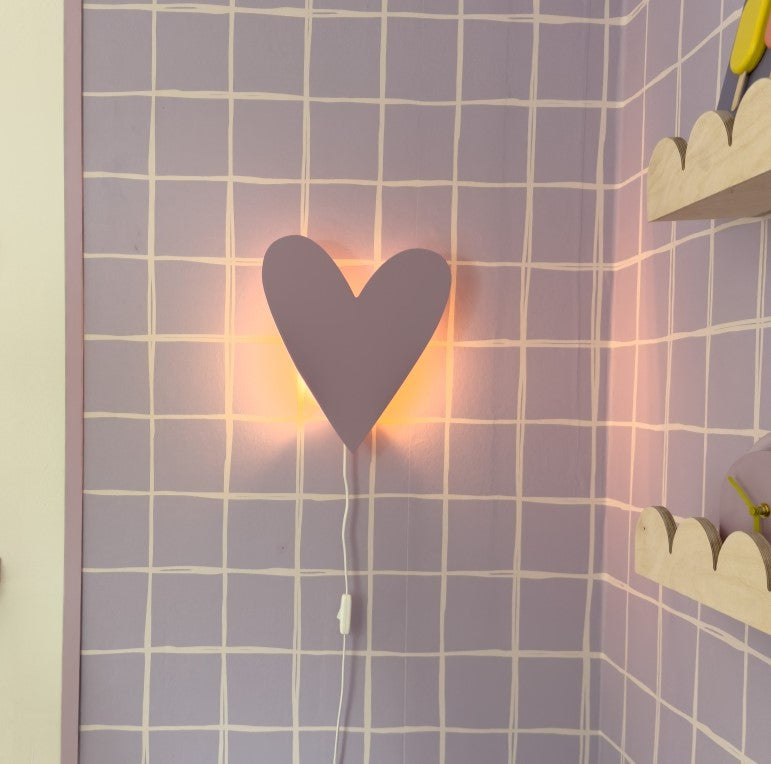 Houten wandlamp kinderkamer | Hart - Lila
