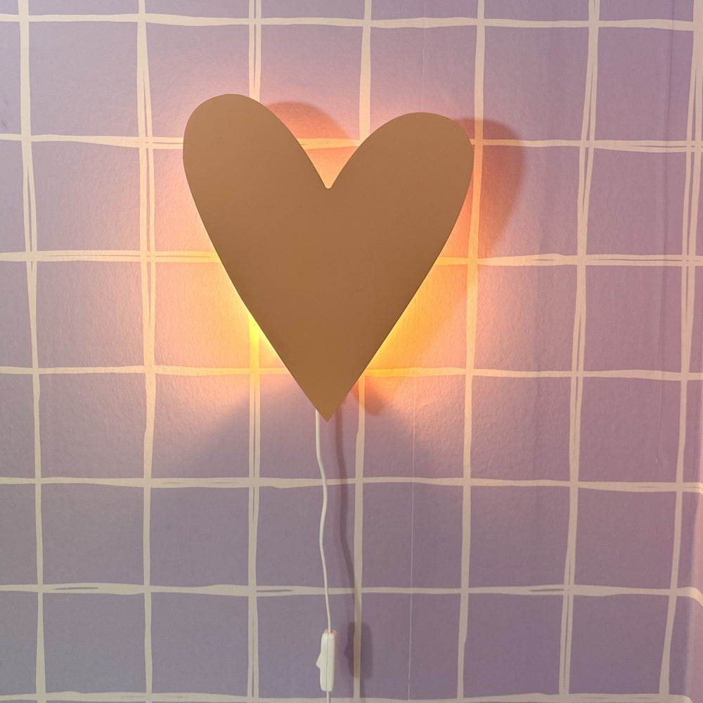 Houten wandlamp kinderkamer | Hart - peach