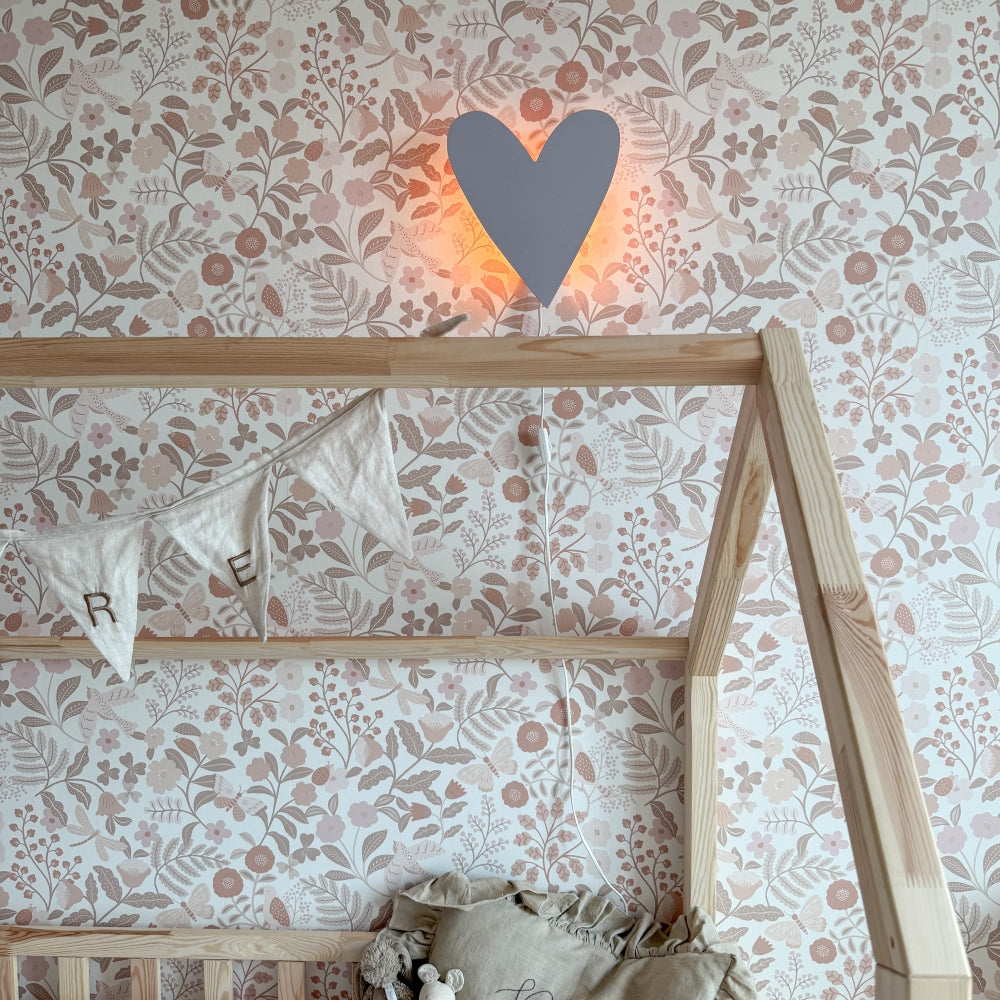 Houten wandlamp kinderkamer | Hart - Lila
