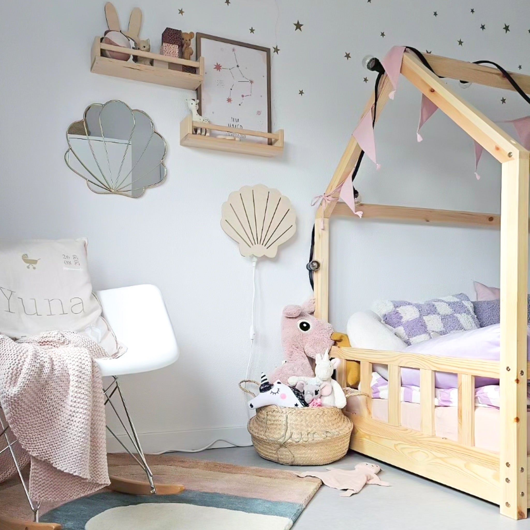 Houten wandlamp kinderkamer | Schelp - blank - toddie.nl