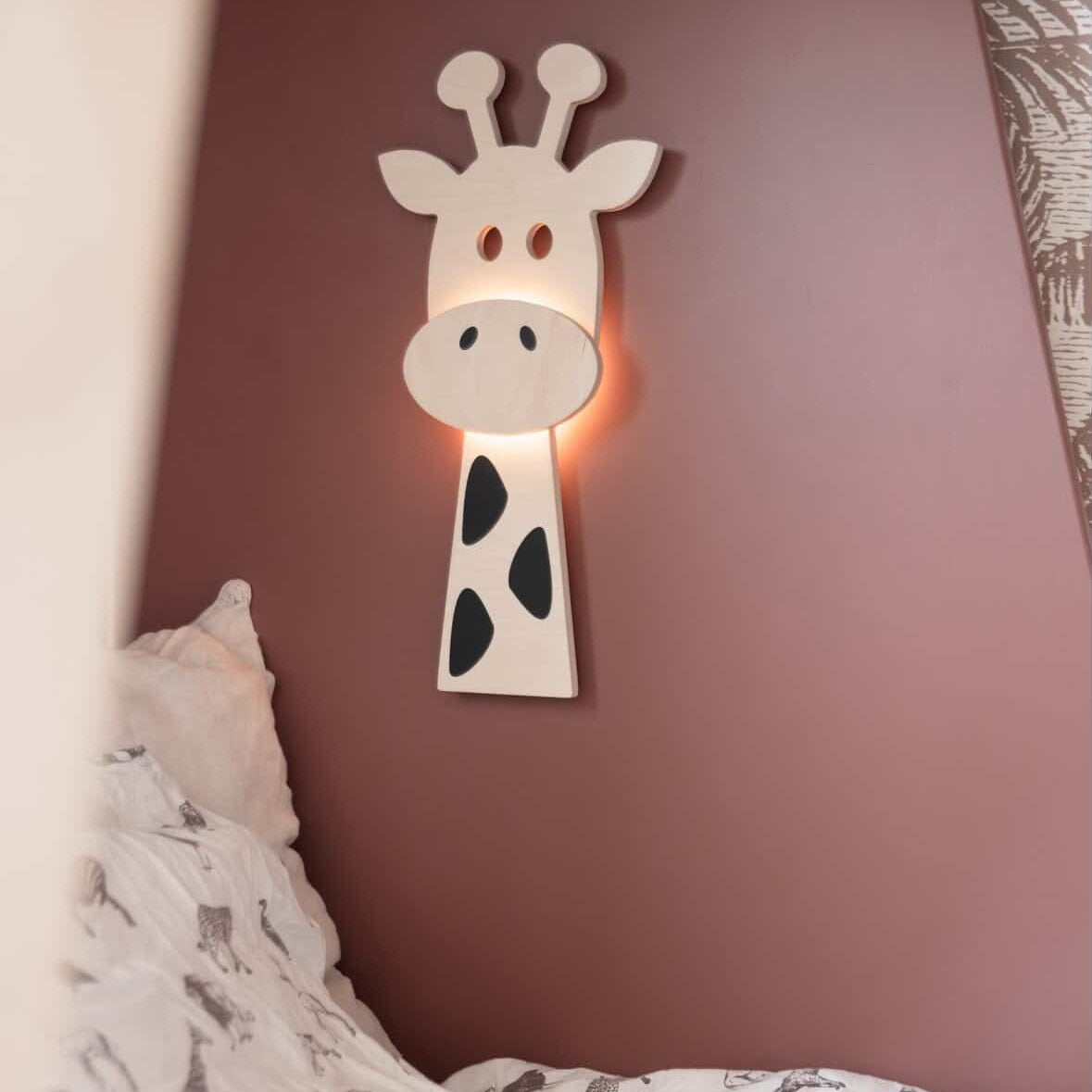 Houten wandlamp kinderkamer | Bosdieren - blank