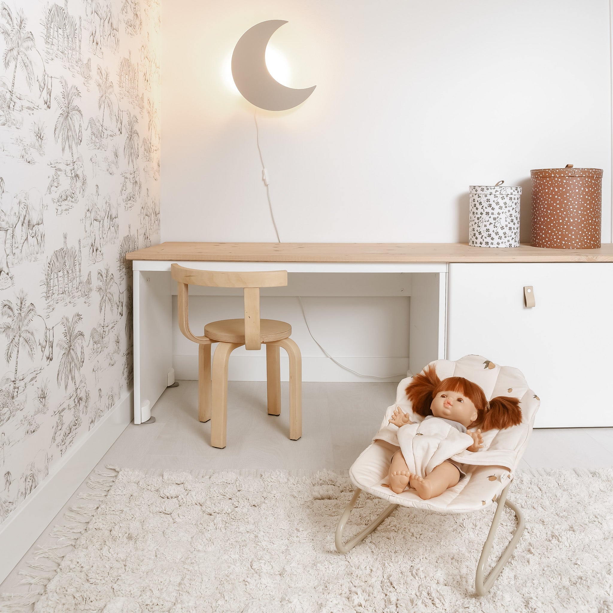 Houten wandlamp kinderkamer | Maan - beige - toddie.nl