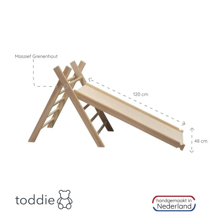 Houten klimrek | Pikler driehoek inklapbaar met glijbaan - blank - toddie.nl ®