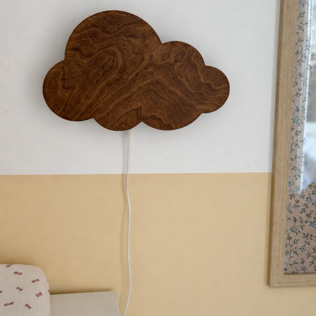 Houten wandlamp kinderkamer | Wolkie - Wengé (walnoot) - toddie.nl ®
