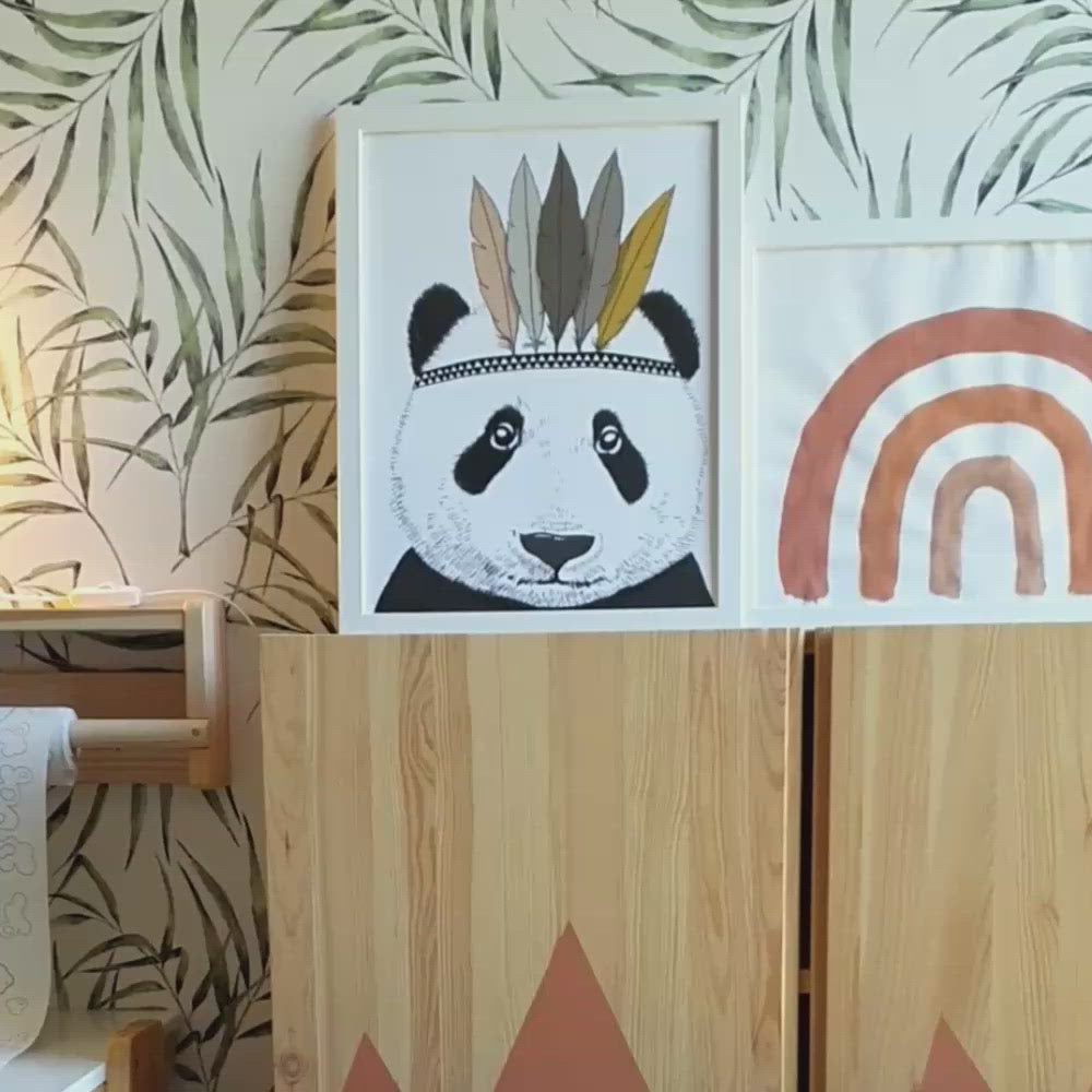 Houten wandlamp kinderkamer | Panda - wit/zwart