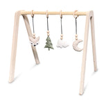 Houten babygym | Massief houten speelboog met bosdieren hangers - blank