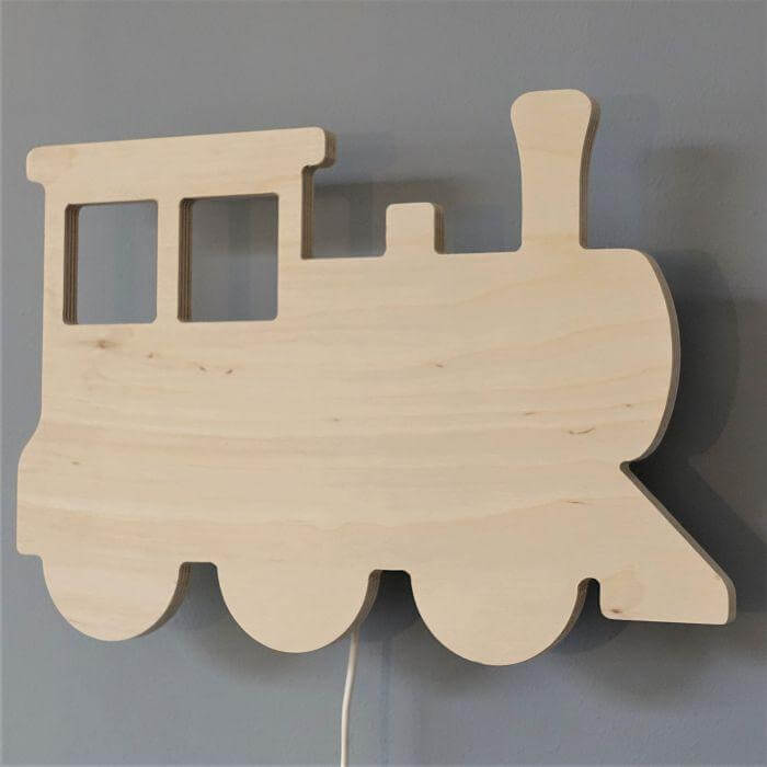 Houten wandlamp kinderkamer | Trein - Locomotief - toddie.nl