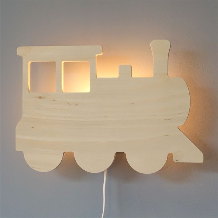 Houten wandlamp kinderkamer | Trein - Locomotief - toddie.nl