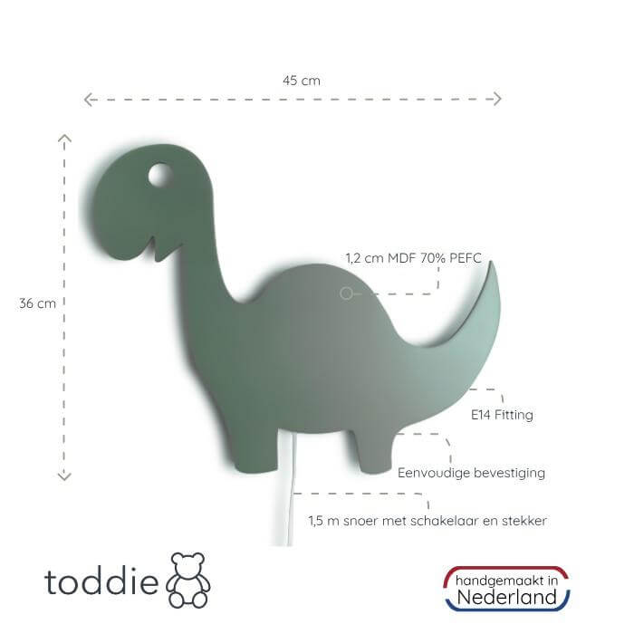 Houten wandlamp kinderkamer | Dino - groen - toddie.nl