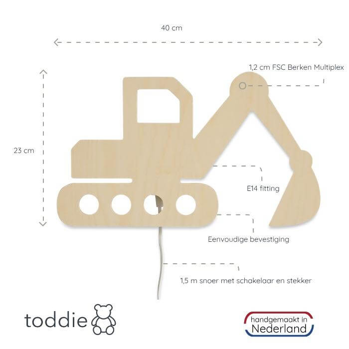 Houten wandlamp kinderkamer | Graafmachine - toddie.nl