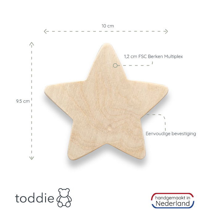 Blank houten wandhaken kinderkamer | Ster en maan - toddie.nl