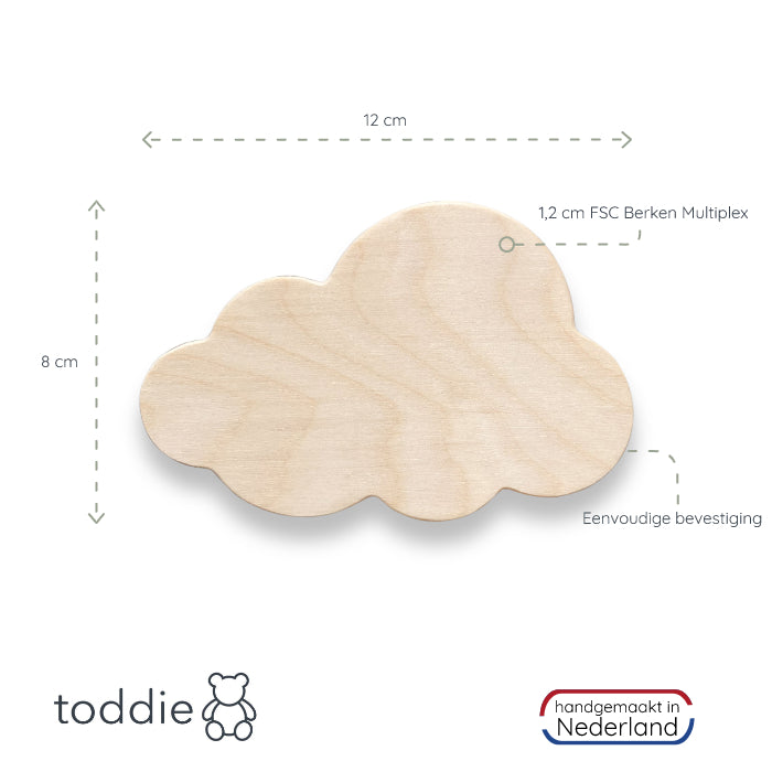 Blank houten wandhaken kinderkamer | Ster en wolk - toddie.nl