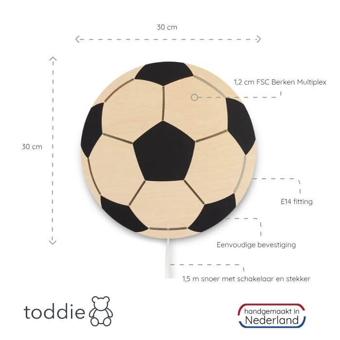 Houten wandlamp kinderkamer | Voetbal - toddie.nl