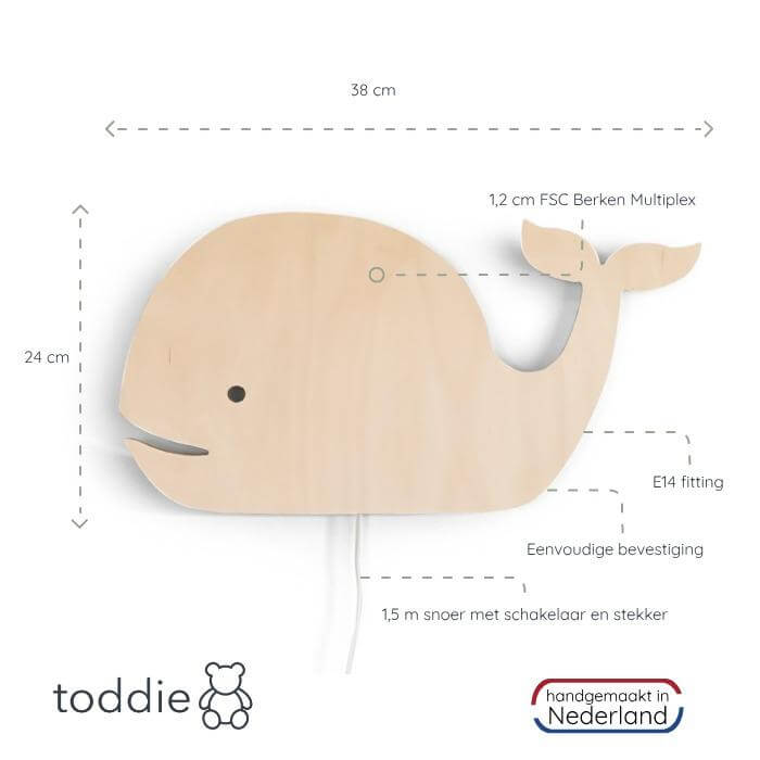 Houten wandlamp kinderkamer | Walvis multiplex - toddie.nl