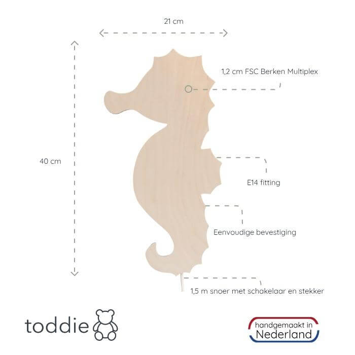 Houten wandlamp kinderkamer | Zeepaardje - toddie.nl