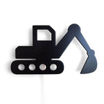 Houten wandlamp kinderkamer | Graafmachine - zwart