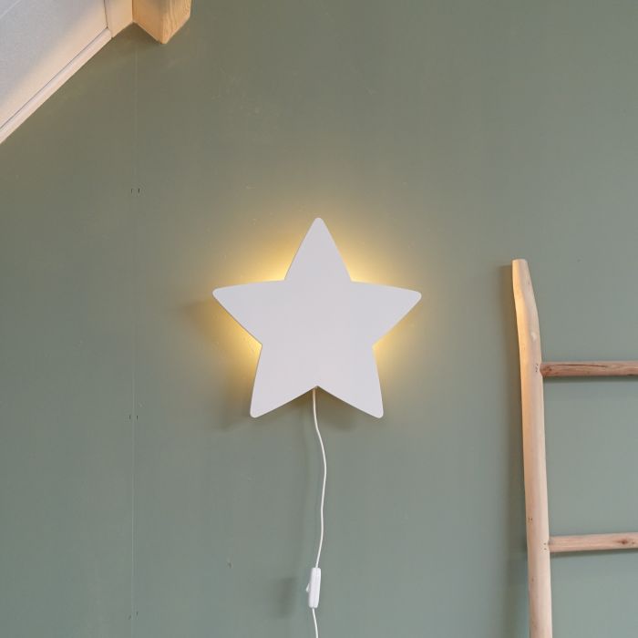 Houten wandlamp kinderkamer | Ster - wit - toddie.nl