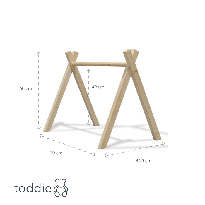 Houten babygym | Massief houten speelboog tipi vorm (zonder hangers) - blank - toddie.nl