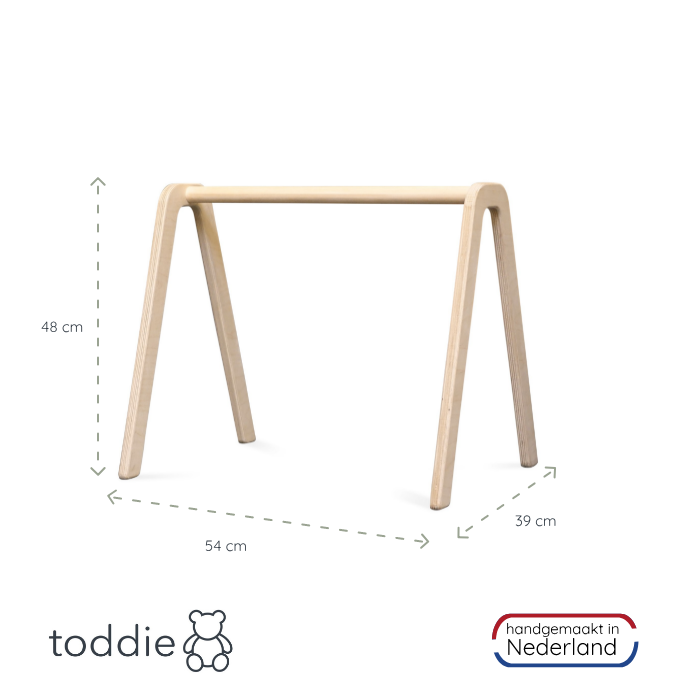 Houten babygym | Massief houten speelboog met bloem en regenboog hangers - blank - toddie.nl