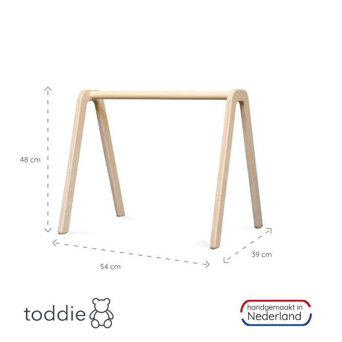 Houten babygym | Massief houten speelboog met jungle hangers - blank - toddie.nl