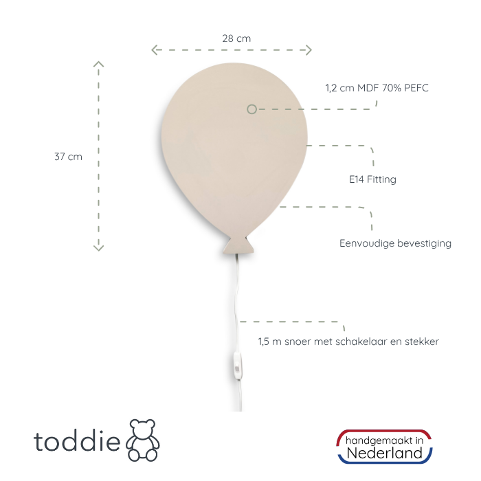 Houten wandlamp kinderkamer | Ballon - Beige - toddie.nl