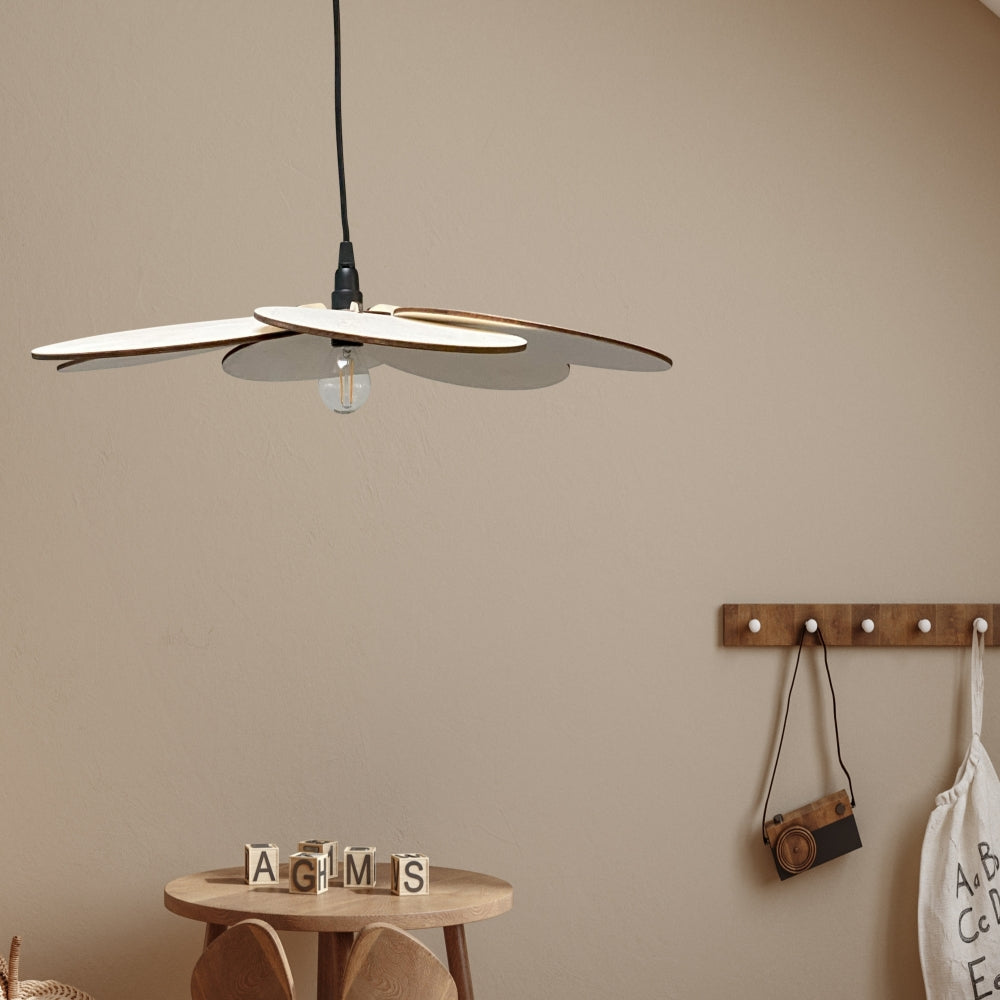 Houten hanglamp kinderkamer | Bloem - blank