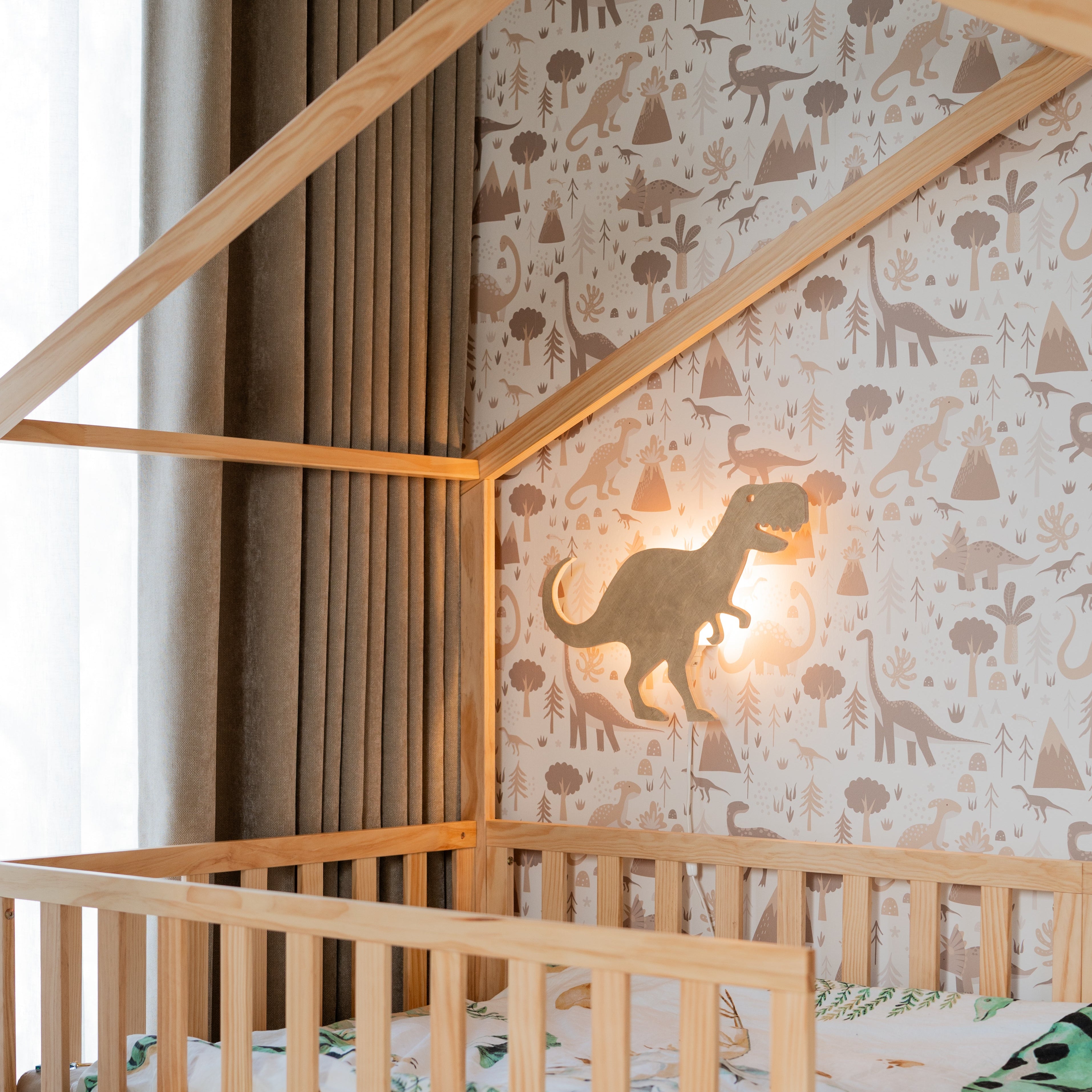 Houten wandlamp kinderkamer | Tyrannosaurus - blank - toddie.nl ®